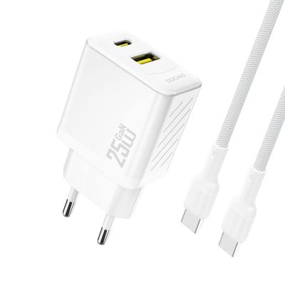 Ładowarka sieciowa Dudao A26TCEU PD QC 25W GaN USB-A USB-C z kablem USB-C - biała