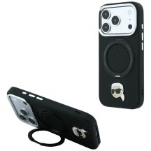 Etui Karl Lagerfeld with Ring Stand 360 Karl Head Pin MagSafe na iPhone 18 Pro / 17 Pro - czarne