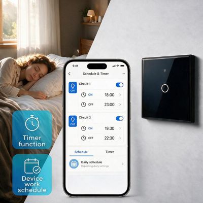 9. QOLTEC WŁĄCZNIK/WYŁĄCZNIK ŚWIATŁA | DOTYKOWY 1-KANAŁOWY | WI-FI | TIMER | TUYA | CZARNY
