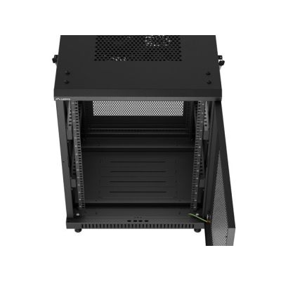 10. Szafa instalacyjna RACK stojąca 19" 15U 600x600 czarna drzwi perforowane Lanberg (flat pack)