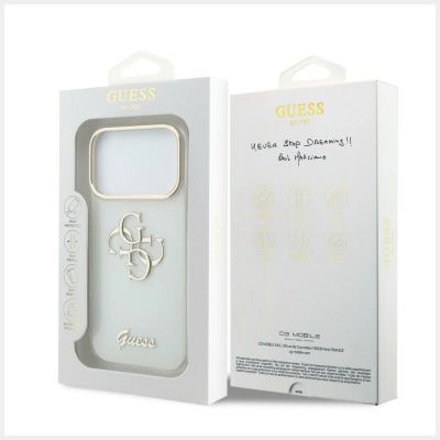 8. Etui Guess IML 4G Script Metal na iPhone 17 Pro Max / 18 Pro Max - białe