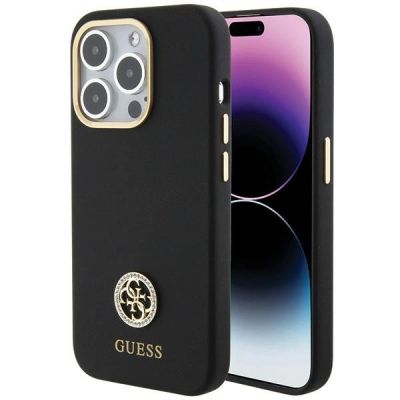 Etui Guess Silicone Logo Strass 4G do iPhone 15 Pro Max - czarne