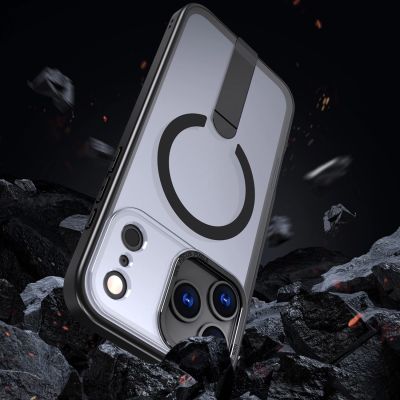 5. Etui Hybrid Armor X na iPhone 17 Pro Max z podstawką kompatybilne z MagSafe - czarne
