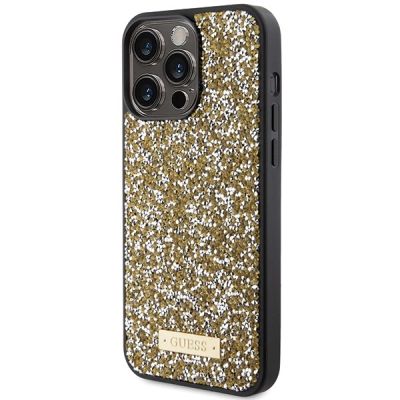 2. Etui Guess Rhinestone Metal Logo na iPhone 15 Pro Max - żółte
