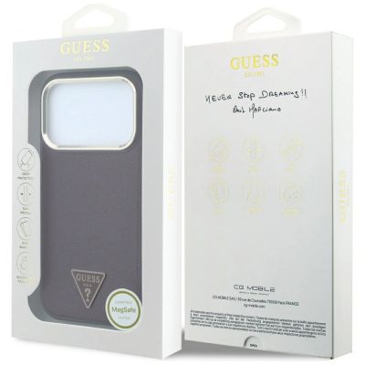8. Etui Guess Grained Triangle Logo MagSafe na iPhone 18 Pro / 17 Pro - burgundowe