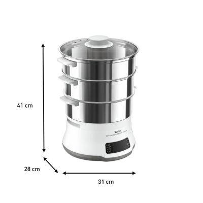 11. Tefal Convenient Series Deluxe VC502D szybkowar parowy 3 kosze, Blat 900 W Stal nierdzewna, Biały