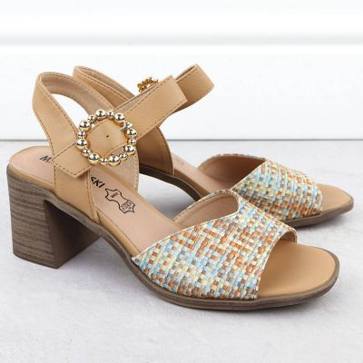 9. Sandały damskie na słupku plecionki beżowe M.Daszyński MR24125-4