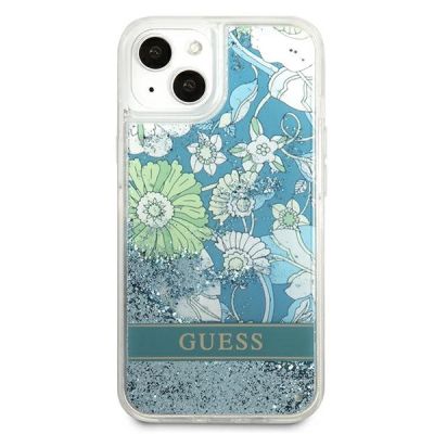 3. Etui Guess Flower Liquid Glitter na iPhone 13 mini - zielone