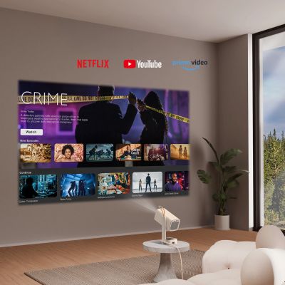 11. Projektor multimedialny Yaber T1 Pro przenośny ultrakompaktowy składany LCD FullHD 1080p  - beżowy