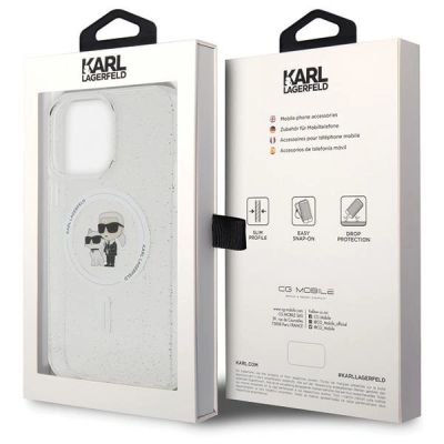 8. Etui Karl Lagerfeld Karl&Choupette Glitter MagSafe na iPhone 15 Pro Max - przezroczyste