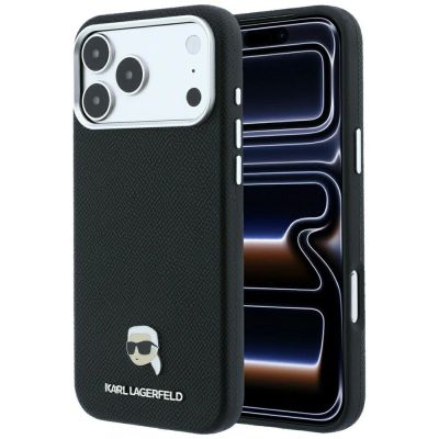 Etui Karl Lagerfeld Grained Karl Head Metal MagSafe na iPhone 18 Pro / 17 Pro - czarne