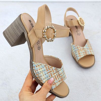 11. Sandały damskie na słupku plecionki beżowe M.Daszyński MR24125-4