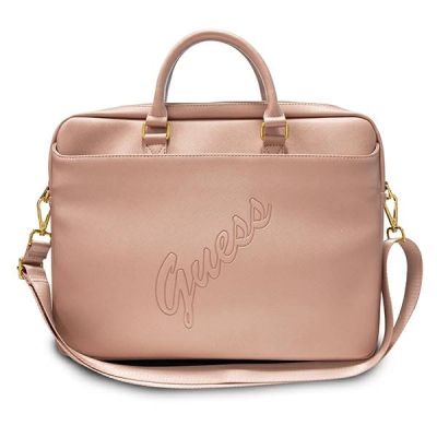 Torba Guess Saffiano Script na laptopa 16" - różowa