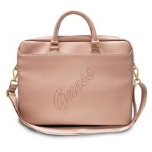 Torba Guess Saffiano Script na laptopa 16" - różowa
