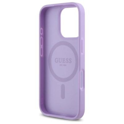 7. Etui Guess Saffiano MagSafe na iPhone 16 Pro - fioletowe