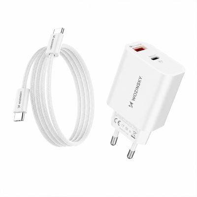 Ładowarka sieciowa Wozinsky WLS-20W 20 W USB-A USB-C z kablem USB-C - USB-C 1 m - biała