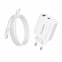 Ładowarka sieciowa Wozinsky WLS-20W 20 W USB-A USB-C z kablem USB-C - USB-C 1 m - biała