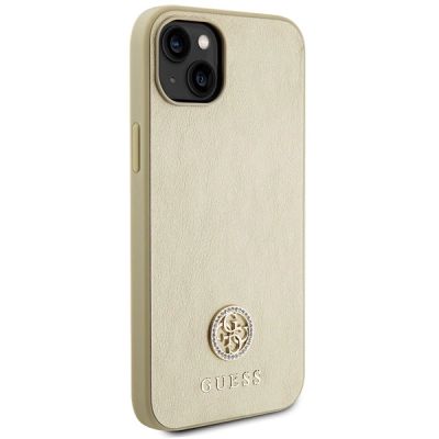 4. Etui Guess Leather 4G Metal Logo Strass do iPhone 15 - złote