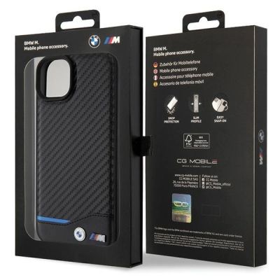 8. Etui BMW Leather Carbon na iPhone 15 Plus - czarne