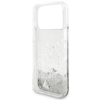 7. Etui Guess Liq. Glitter Charms na iPhone 17 Pro - srebrne