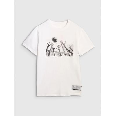 8. T-shirt regular z nadrukiem siatkarskim męski 4F 4FRAW25TTSHM3319-10S