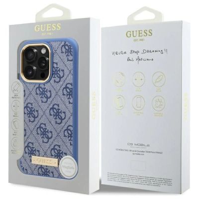 8. Etui Guess 4G Logo Plate MagSafe na iPhone 16 Pro Max - niebieskie