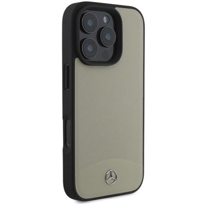 4. Etui Mercedes MB Textured and Plain Leather MagSafe na iPhone 16 Pro Max - beżowe