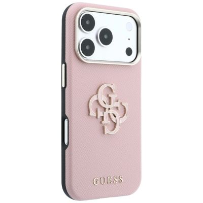 4. Etui Guess Grained & Big Resin Logo na iPhone 18 Pro / 17 Pro - różowe