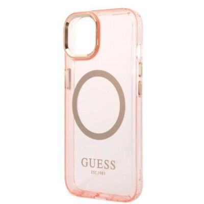 6. Etui Guess Gold Outline Translucent MagSafe na iPhone 14 Plus - różowe