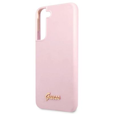 6. Etui Guess Silicone Script Metal Logo na Samsung Galaxy S22+ - lawendowe