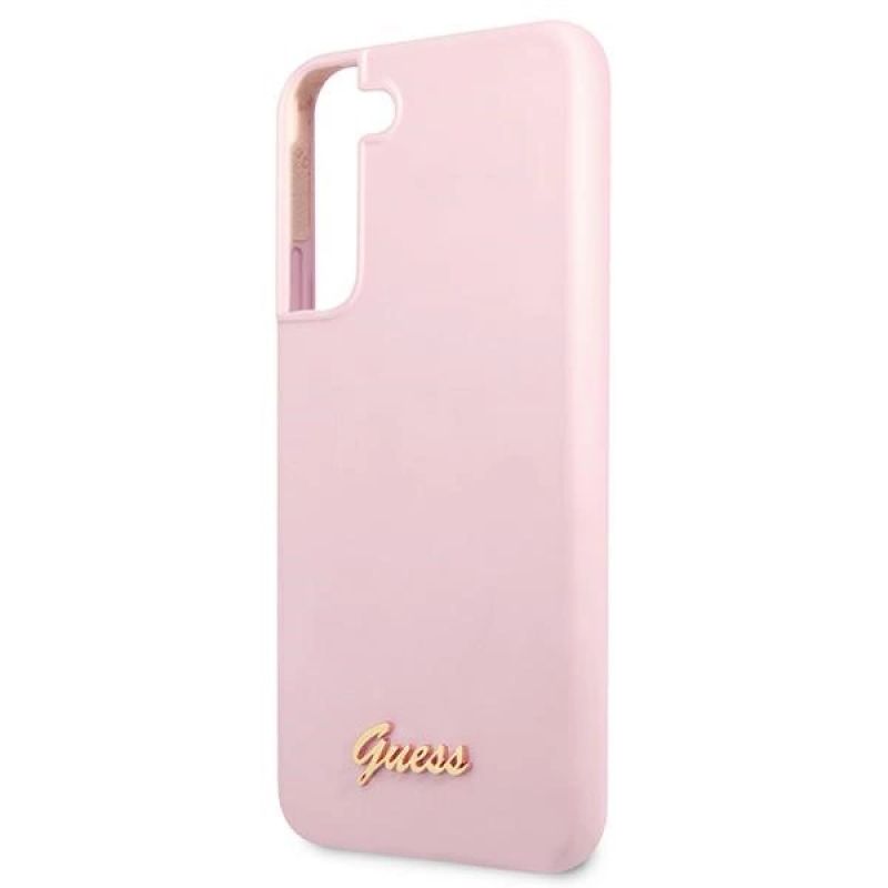 6. Etui Guess Silicone Script Metal Logo na Samsung Galaxy S22+ - lawendowe