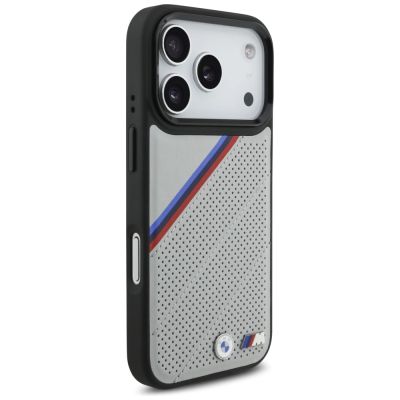 4. Etui BMW M Tricolor Metal Logo MagSafe do iPhone 17 Pro - szare