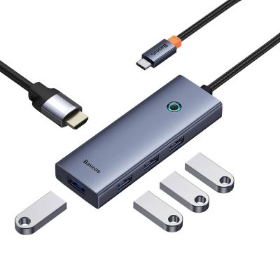19. Hub USB Baseus UltraJoy Series 5w1 USB-C HDMI 4K 4x USB-A 3.0 - szary