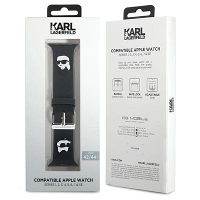 4. Pasek Karl Lagerfeld 3D Rubber Karl&Choupette Heads na Apple Watch 42/44/45/49mm - czarny