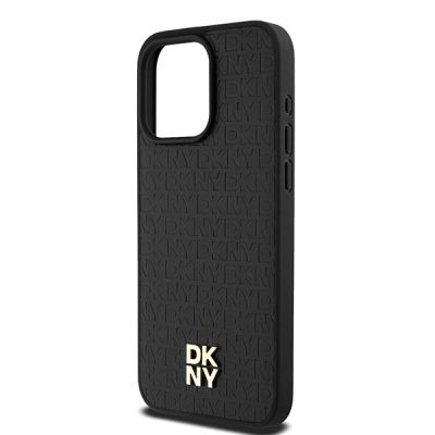 6. Etui DKNY Leather Monogram Pattern Metal Logo MagSafe na iPhone 15 Pro Max - czarne