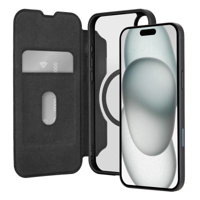 3. Etui skórzane Puro Book Mag MagSafe z klapką i schowkiem na karty do iPhone 16 - czarne