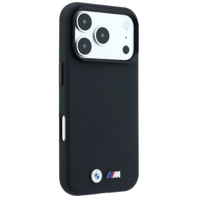 4. Etui BMW M Quadrille Kevlar Metal Logo MagSafe na iPhone 17 Pro / 18 Pro - czarne