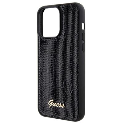 6. Etui Guess Sequin Script Metal na iPhone 15 Pro Max - czarne