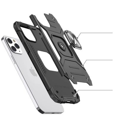 3. Wozinsky Ring Armor pancerne hybrydowe etui pokrowiec + magnetyczny uchwyt iPhone 13 Pro Max srebrny