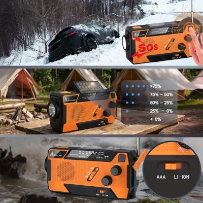 37. Extralink RADIO AWARYJNE SOLARNE Z KORBKA DYNAMO POWERBANK 4000MAH Z LATARKA SOS SR-4000 Przenośny Analogowy Czarny, Pomarańczowy