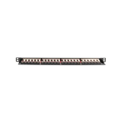 4. Panel krosowy high density 19'' 24x RJ45, LSA poziom, kat.6A, ekranowany, 0.5U, czarny, prowadnica kabli