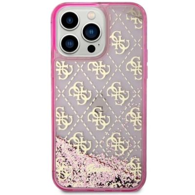 3. Etui Guess Liquid Glitter 4G Transculent na iPhone 14 Pro - różowe