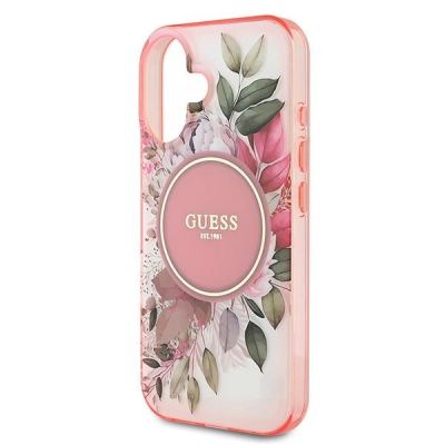 6. Etui Guess IML Flower & Tonal Circle MagSafe na iPhone 16 Plus - różowe