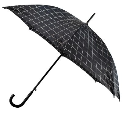 2. PARASOL DŁUGI PÓŁAUTOMATYCZNY Z ZAWIJANĄ RĄCZKĄ CZARNY Z BIAŁĄ KRATĄ SEMI LINE