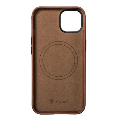 8. iCarer Oil Wax Premium Leather Case skórzane etui iPhone 14 Plus magnetyczne z MagSafe brązowy (WMI14220703-RB)
