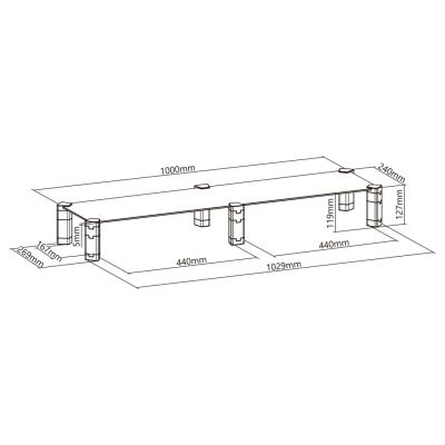 Podstawka na dwa monitory - podwójna  Maclean, max. 20kg, hartowane szkło, (1029x285x127mm), MC-936