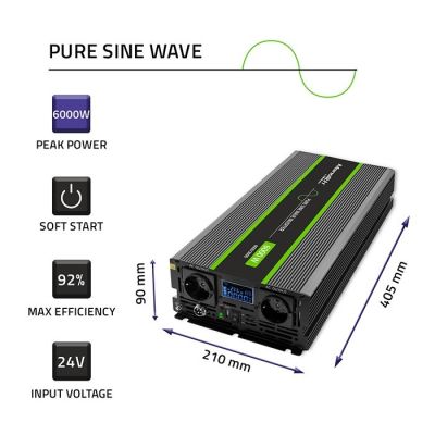 5. Przetwornica napięcia Monolith 3000W 6000W 24V na 230V Czysty Sinus LCD