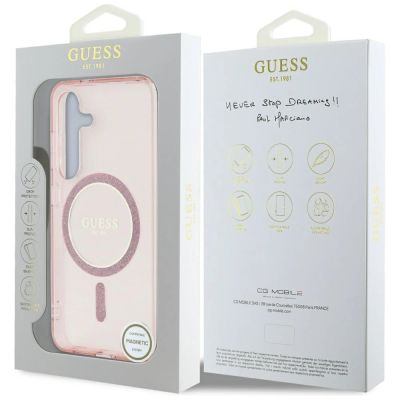8. Etui Guess Glitter Circle Classic Logo MagSafe do Samsung Galaxy S25 różowy