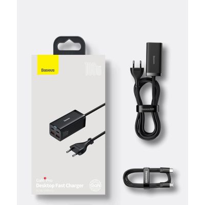 5. Baseus GaN3 Pro szybka uniwersalna ładowarka sieciowa GaN 2 x USB Typ C / 2x USB 100W PD3.0, QC4.0+, AFC czarny (CCGP000101)