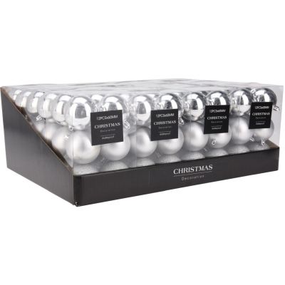 7. BOMBKA DEKORACYJNA PLASTIKOWA BEZPIECZNA 12SZT ŚR 60MM SREBRNY